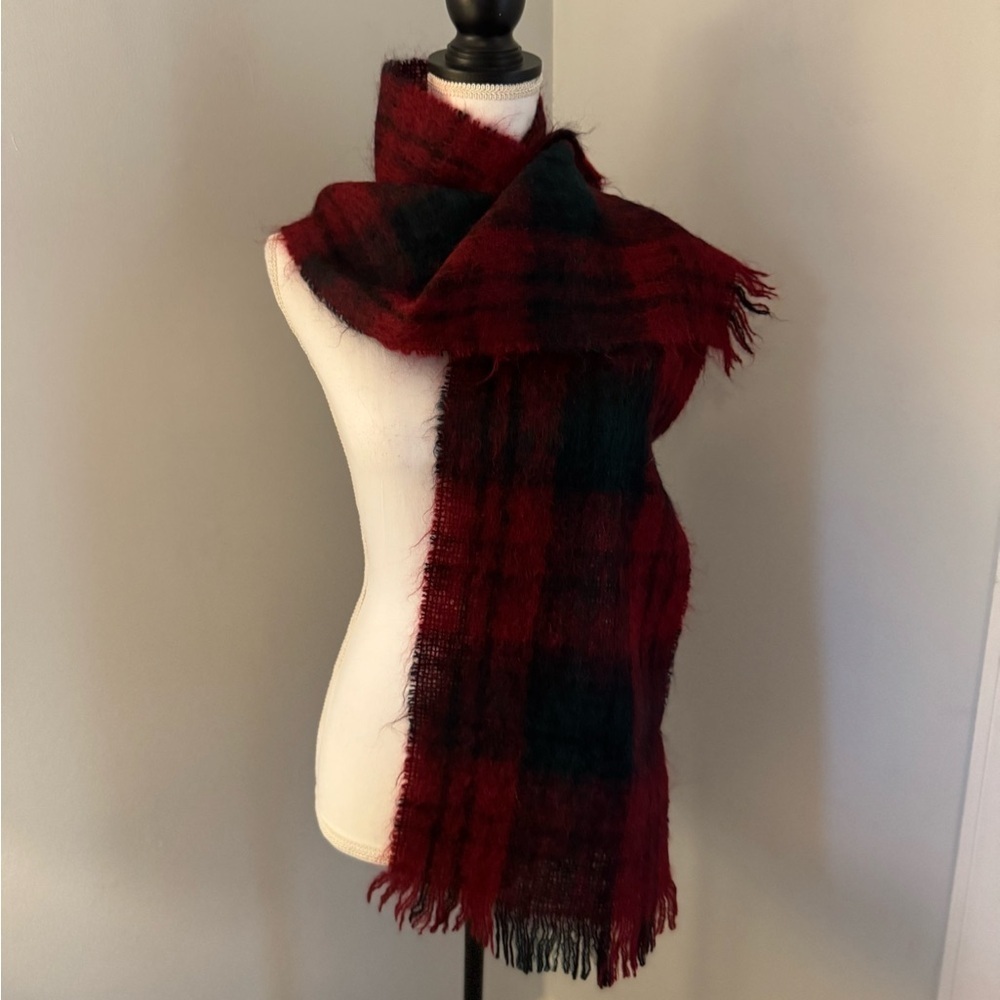 Scottish Scarf Highland Home Industries Mohair & Wool Red & Green Plaid Scarf